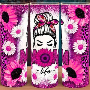 Mom Life Pink Floral Cheetah Print Cup Mug Tumbler 20oz